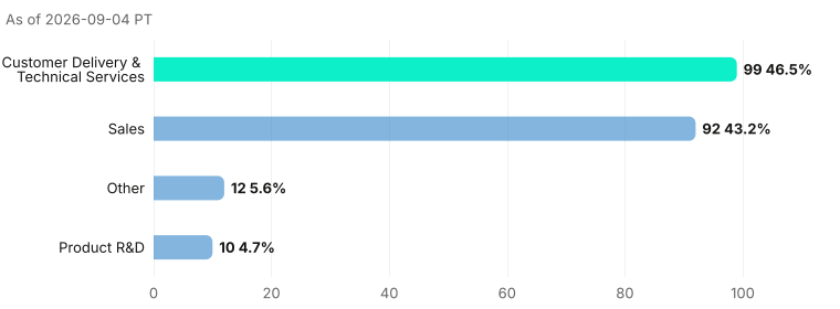 How the 213 Agentforce-titled roles break down; denominator is each labeled share. As of 2026-09-04 PT. Source: Metix AI.